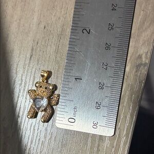 Gold Bear Pendant with Crystal Heart